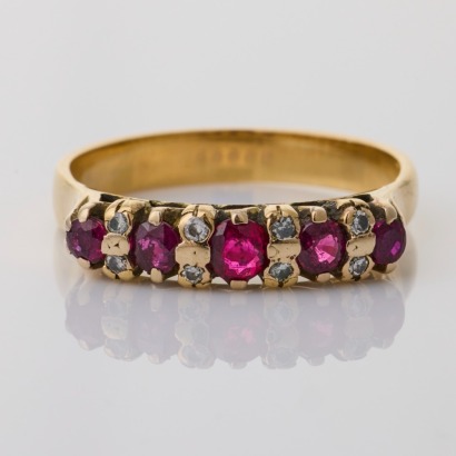 9ct Yellow Gold, .35ct Ruby / .08ct Diamond Ring