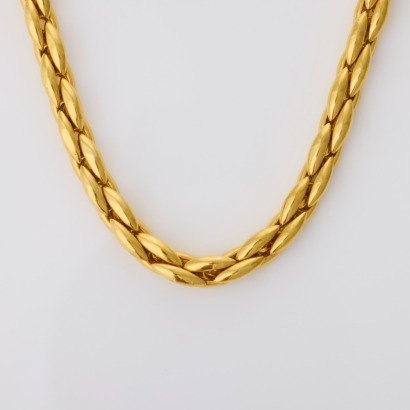 18ct Yellow Gold, 42cm Woven Hollow Link Necklace