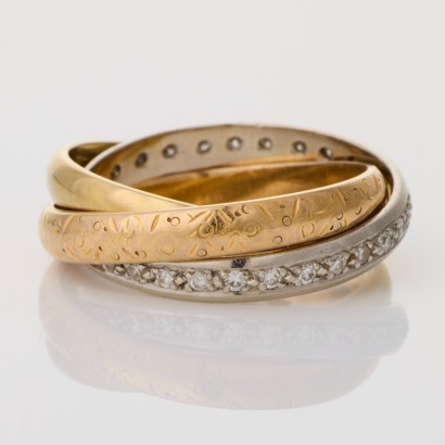 18ct Yellow Gold / 18ct Rose Gold / Platinum, 0.32ct Diamond Three Band Interlocking Rings
