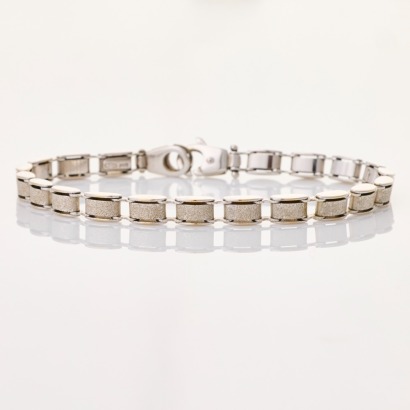 9ct White Gold, 17.5cm Oval Textured Links Bracelet