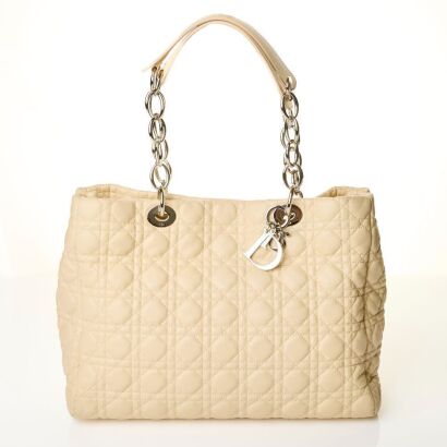 Christian Dior, Cream Cannage Quilted Leather Soft Tote Bag