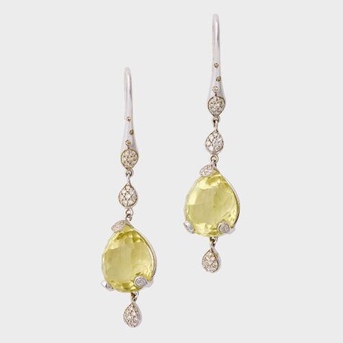 Pasquale Bruni, 18ct White Gold, Lemon Quartz / 0.40ct Diamond Drop Earrings