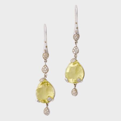 Pasquale Bruni, 18ct White Gold, Lemon Quartz / 0.40ct Diamond Drop Earrings
