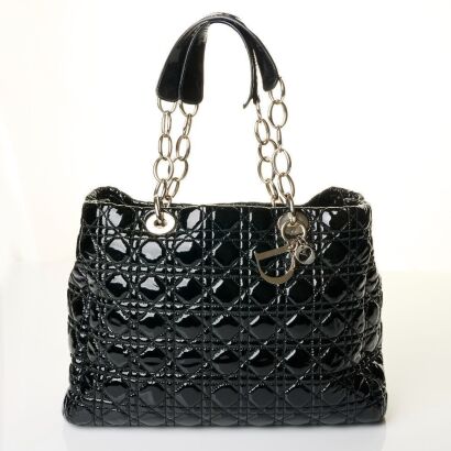 Christian Dior, Black Cannage Quilted Patent Leather Soft Tote Bag