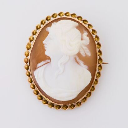 9ct Rose Gold, Vintage, Shell Cameo Brooch