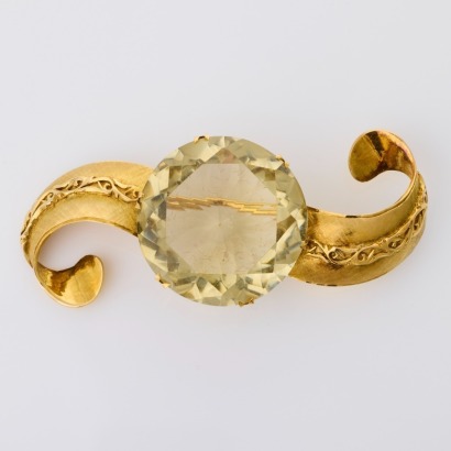 14ct Yellow Gold, Vintage, Round Citrine Brooch, circa 1976
