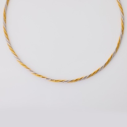 18ct Yellow Gold / White Gold, 41cm Twisted Rope Style Omega Necklace