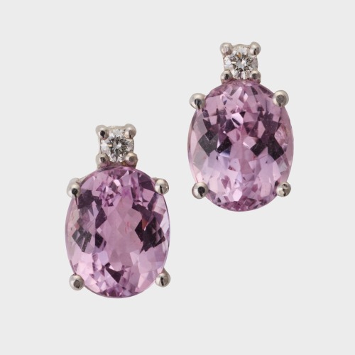 18ct White Gold, Handmade, 5.00ct Kunzite / .15ct Diamond Earrings