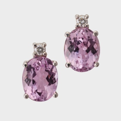 18ct White Gold, Handmade, 5.00ct Kunzite / .15ct Diamond Earrings