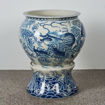 A Set of Chinese 20th Century Blue and White &lsquo;Dragon&rsquo; Fish Bowl
