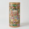 A Chinese 20th Century Canton Famille-rose &lsquo;Figural, Bird and Flower&rsquo; Cylindrical Vase