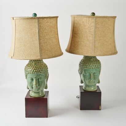 A Pair of Chinese 20th Century Ceramic 'Buddha Head' Table Lamps