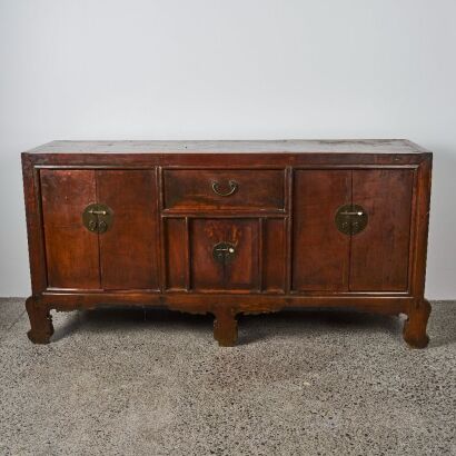 A Chinese 19th Century Aged Elm Four-doors Cabinet