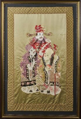 A Chinese Early 20th Century &lsquo;Fu,Lu, Shou&rsquo; Framed Embroidery