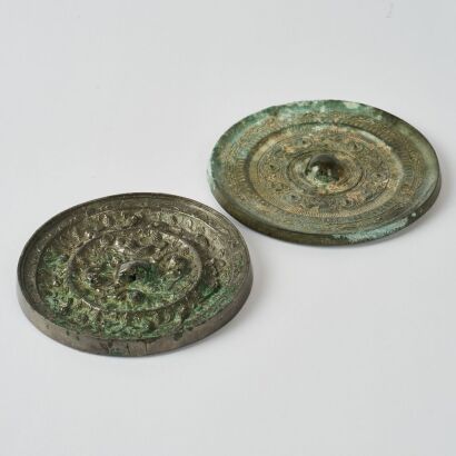 A Set of Two Chinese Han&ndash;Tang Dynasty Bronze Mirrors
