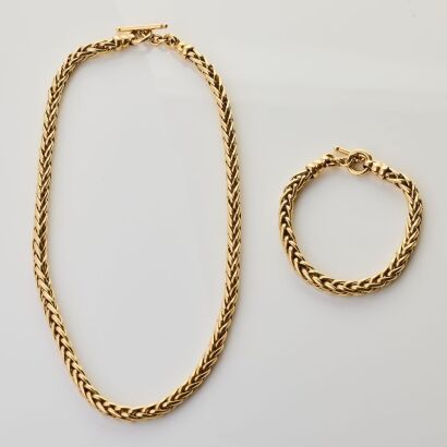 9ct Yellow Gold, 45cm Wheat Sheaf Necklace / 19cm Wheat Sheaf Bracelet Suite