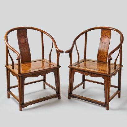 A Pair of Chinese Qing Dynasty Huanghuali Armchairs