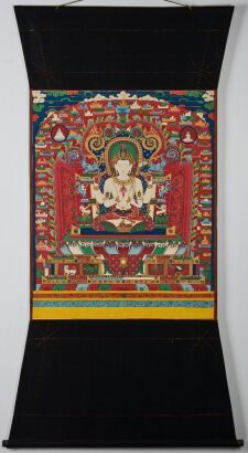 A Chinese Tibetan Thangka: Four-armed Avalokiteshvara