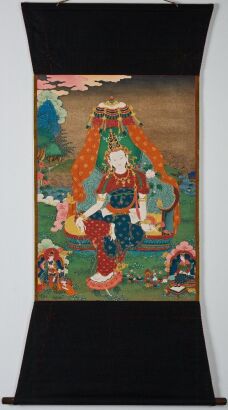 A Chinese Tibetan Thangka: Padmapani Avalokiteshvara (Lotus-Handed Guanyin)