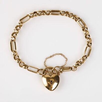 9ct Yellow Gold, 21cm Figaro Belcher Link Bracelet