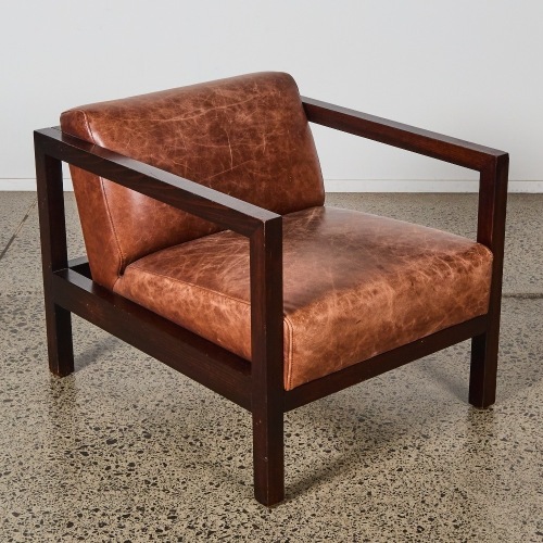 A Cubist Oak Framed & Leather Chair