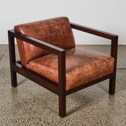 A Cubist Oak Framed & Leather Chair