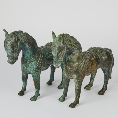 A Pair of Bronze Chinese Horses