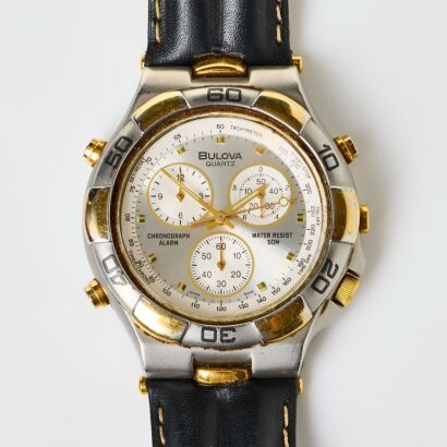 Gold Tone / Stainless Steel, Bulova Marine Star Quartz Chronograph Wristwatch, circa 1990