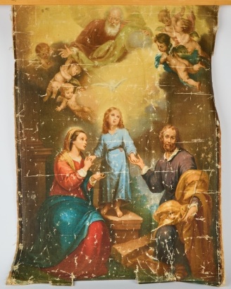 A Vintage Oil Painting On Canvas of The Heavenly and Earthly Trinities