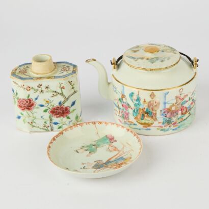 A Set of Three Chinese Qing Dynasty Famille-rose Objects