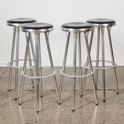 A Set of Four Industrial Bar Stools in Aluminium by Joan Casas I Ortinez for Indecasa, Spain