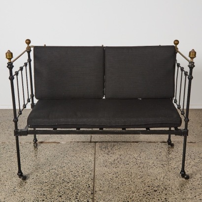 A Victorian Wrought Iron And Brass Cot or Daybed