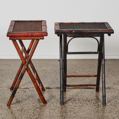 A Pair of Vintage Foldable Cane Side Tables