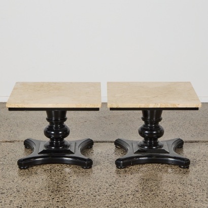 A Pair of Vintage Lacquer and Marble Tables