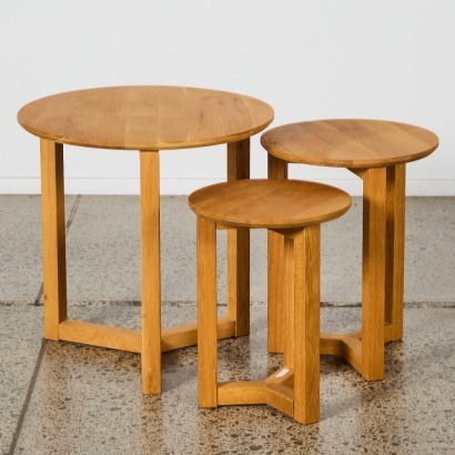 A Trio Of Solid Oak Tri Based Circular Tables