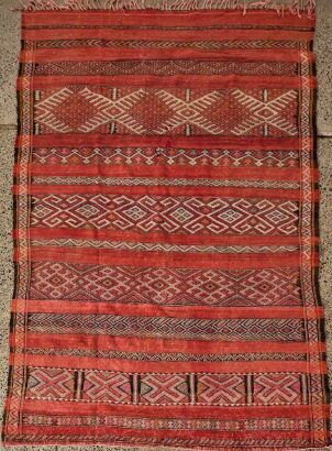 A Hand-Knotted Moroccan Zemmour Kilim Rug