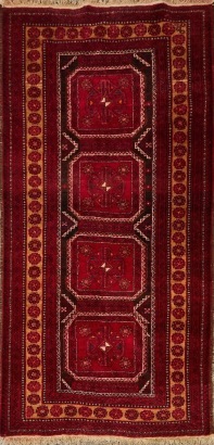 A Wool Hand-Knotted Afghan Baluch Carpet