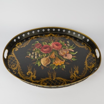 A Hand Painted Russian Floral Toleware Metal Tray