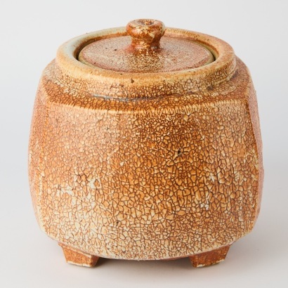 A Large Slab-Built Jar by Peter Alger in a Shino Crackle Glaze
