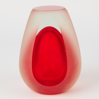 A Red Mid-Century Sommerso Faceted Vase by Murano