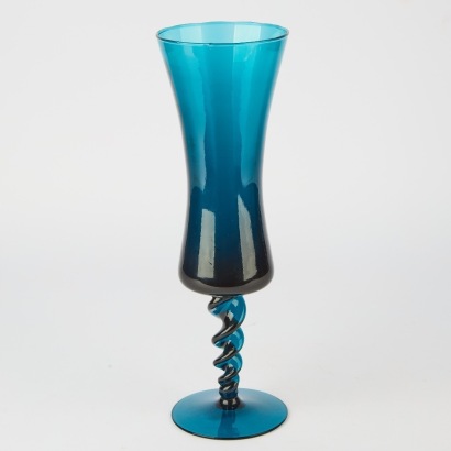A Large Empoli Glass Chalice Vase in Teal Blue