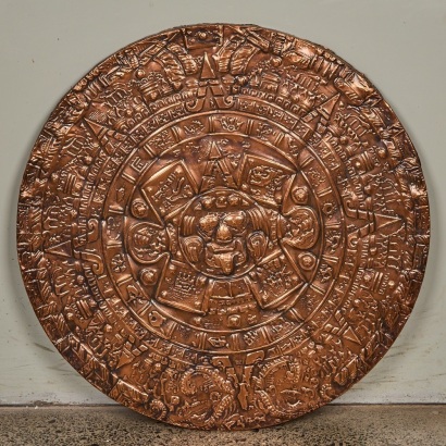 A Mid-Century New Zealand Made Large Copper Aztec Calendar