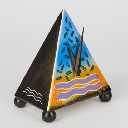 A Vibrant Brendan Adams Pyramid Clock with Swirl Pattern