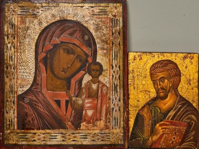 A Pair Vintage Icons of Luke the Evangelist and Our lady of Kazan