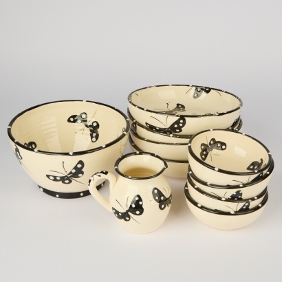 A Butterfly Fait Main Vallauris Pottery Set
