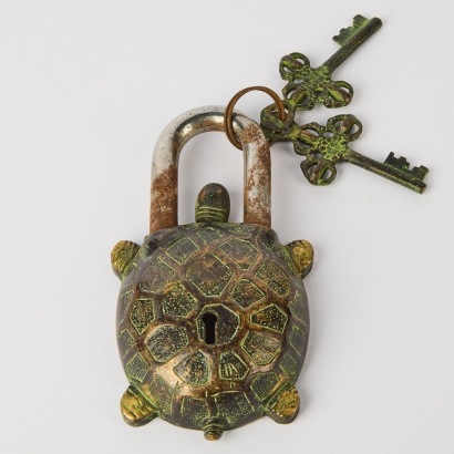 A Folk Art Turtle Lock with Keys
