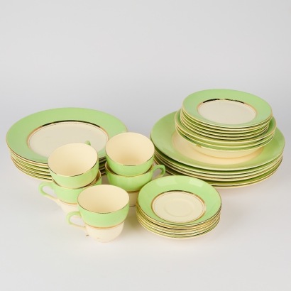 A Vintage Green and White Crown Lynn Dinner Set, 1950s