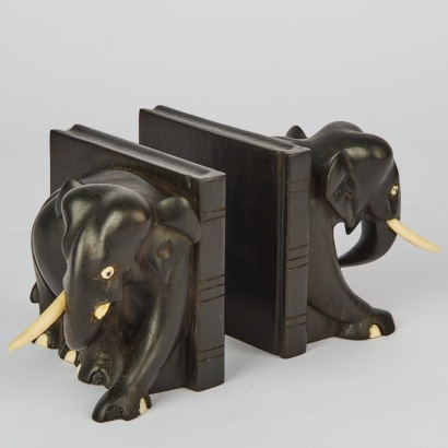 A Carved Elephant Bookends