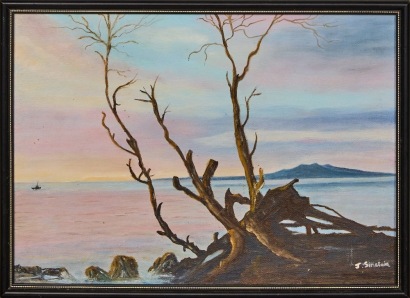 An Original Painting By J Sinclair of Rangitoto & Waitemata Harbour