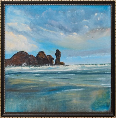 An Original Painting By J Sinclair of Nun Rock Piha